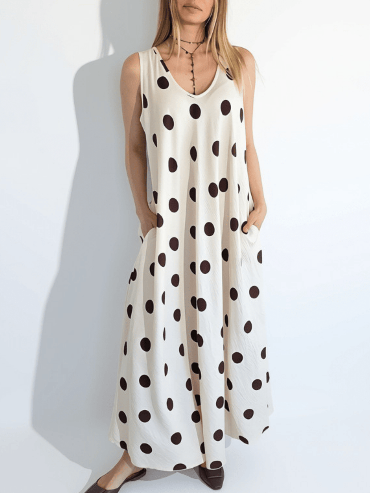 Vestido Lunares, fondo Beige