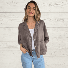 Cargar imagen en el visor de la galería, Chaqueta Italiana de Lino dos botones, color Chocolate
