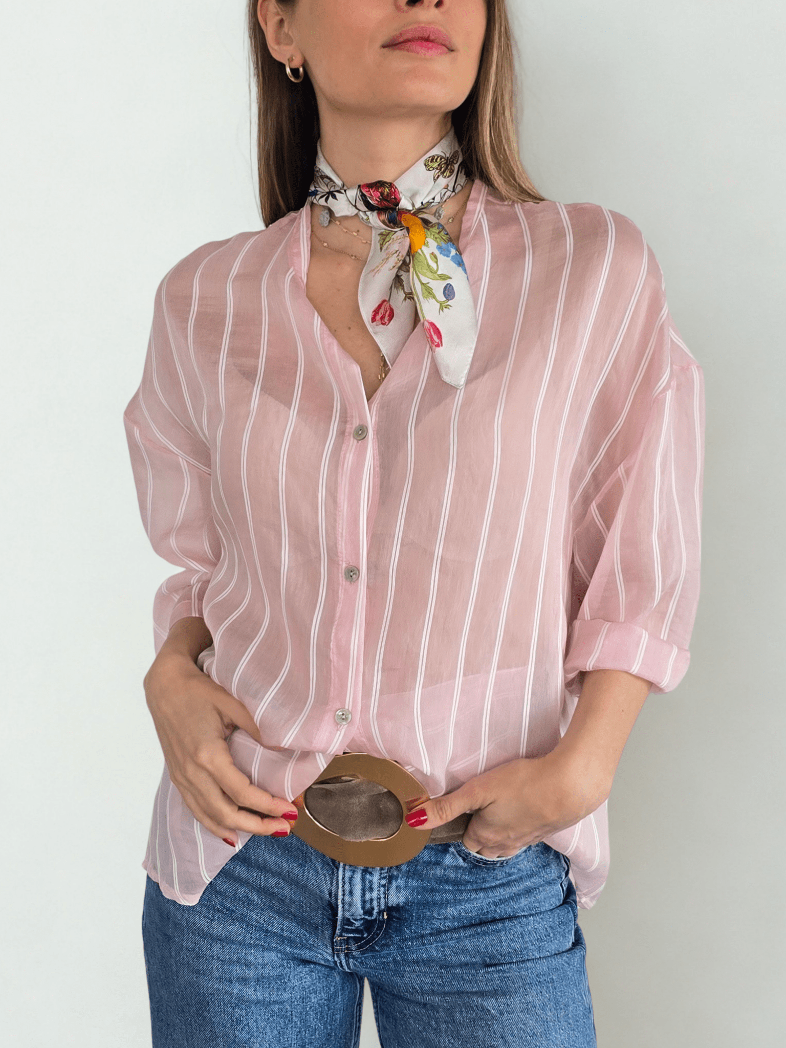 Blusa Italiana Rayada, fondo Rosado