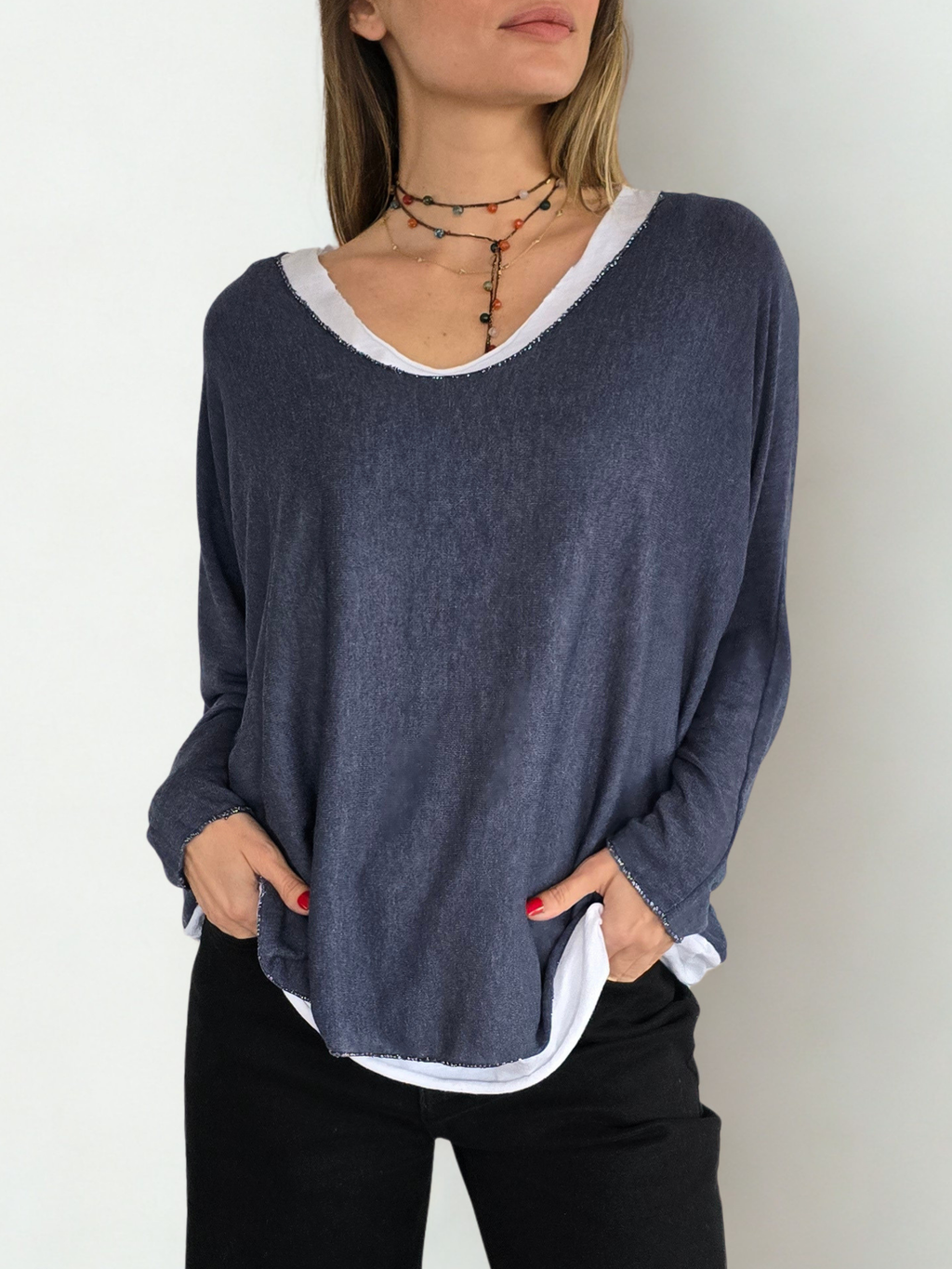 Sweater Italiano con Polera, color Azul