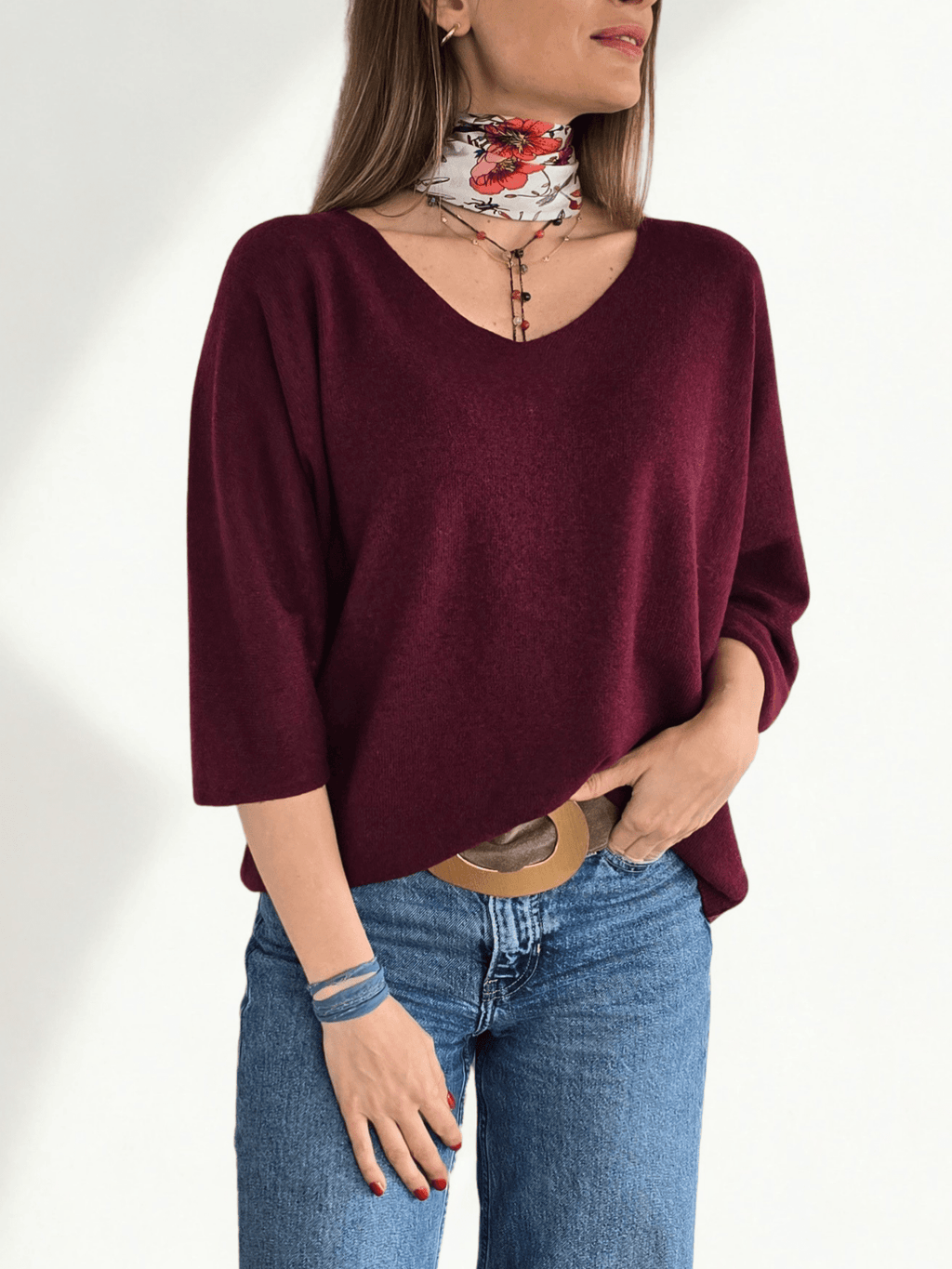 Sweater Italiano Manga 3/4, color Guinda