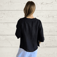 Cargar imagen en el visor de la galería, Chaqueta 100% Lino Italiano un botón, color Negro
