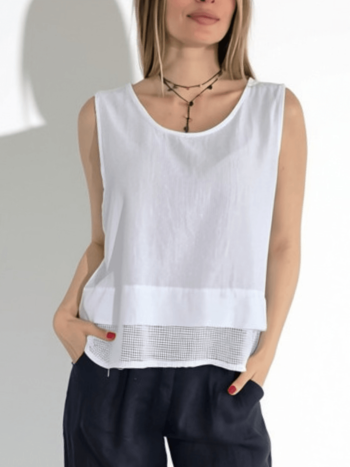 Blusa Italiana dos Texturas, color Blanco
