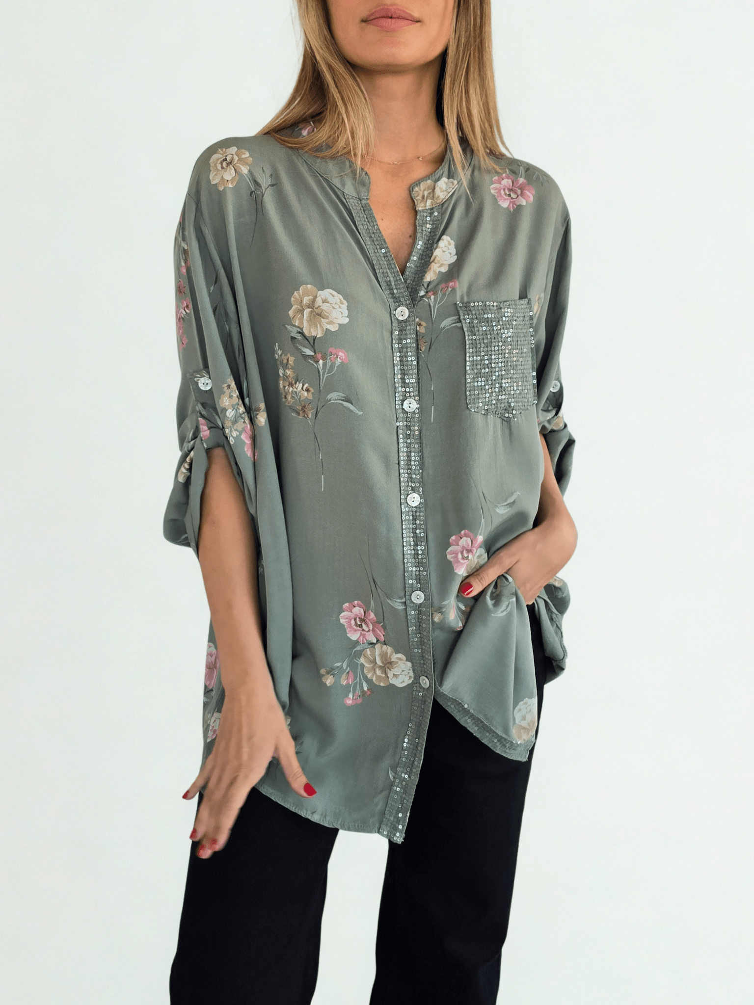 Blusa Italiana estampada, fondo Verde