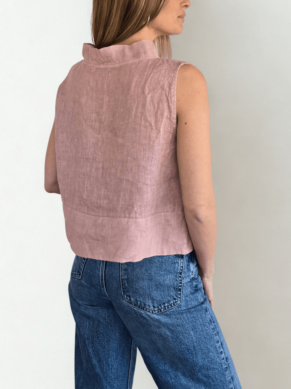 Blusa Italiana 100% Lino, corta, color Rosado