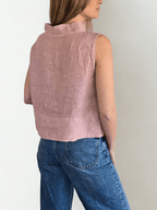 Blusa Italiana 100% Lino, corta, color Rosado