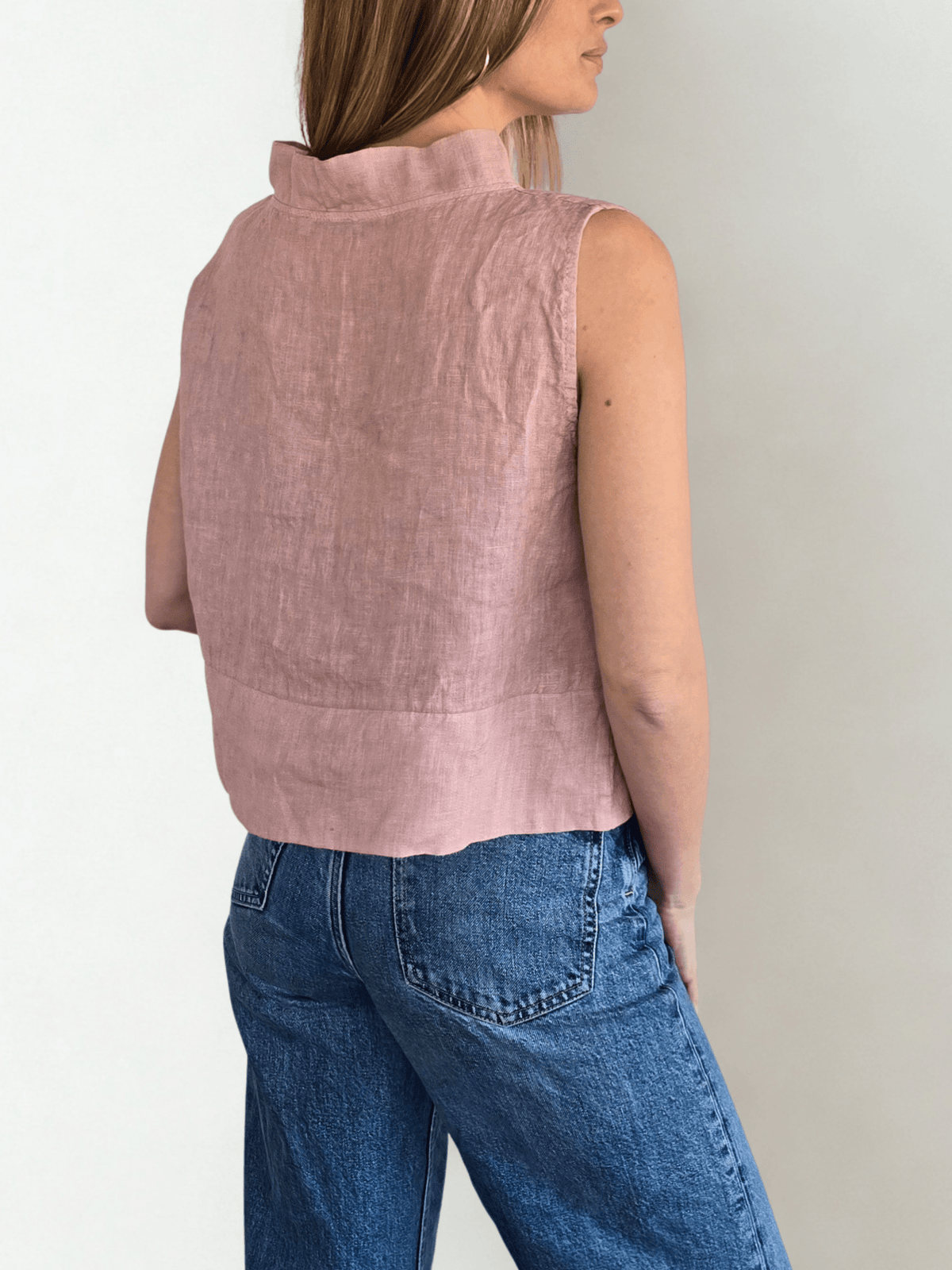 Blusa Italiana 100% Lino, corta, color Rosado