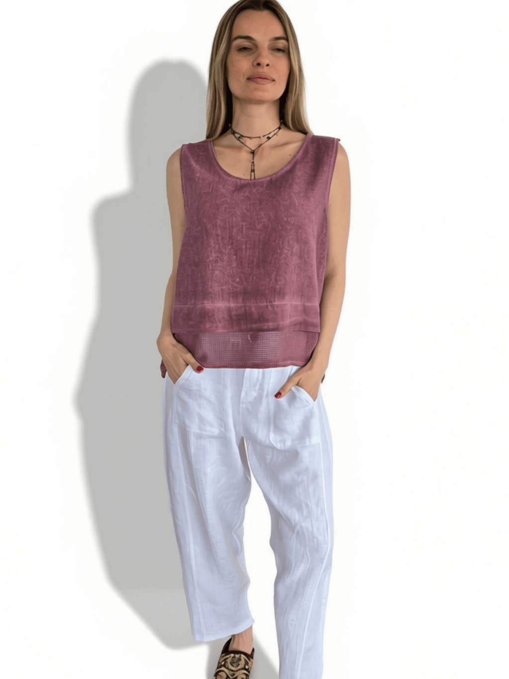 Blusa Italiana dos Texturas, color Guinda