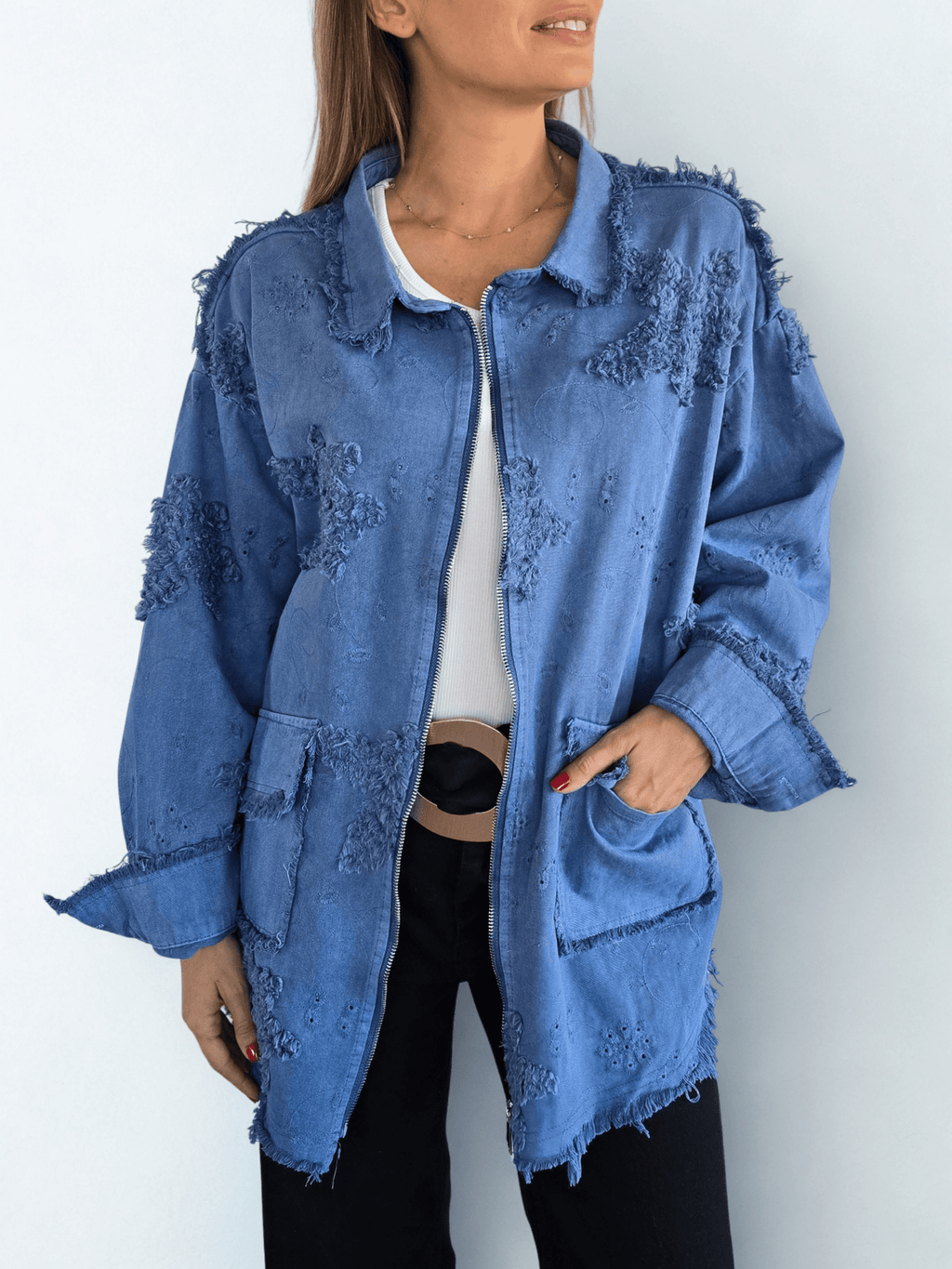 Chaqueta Bordada, color Azul