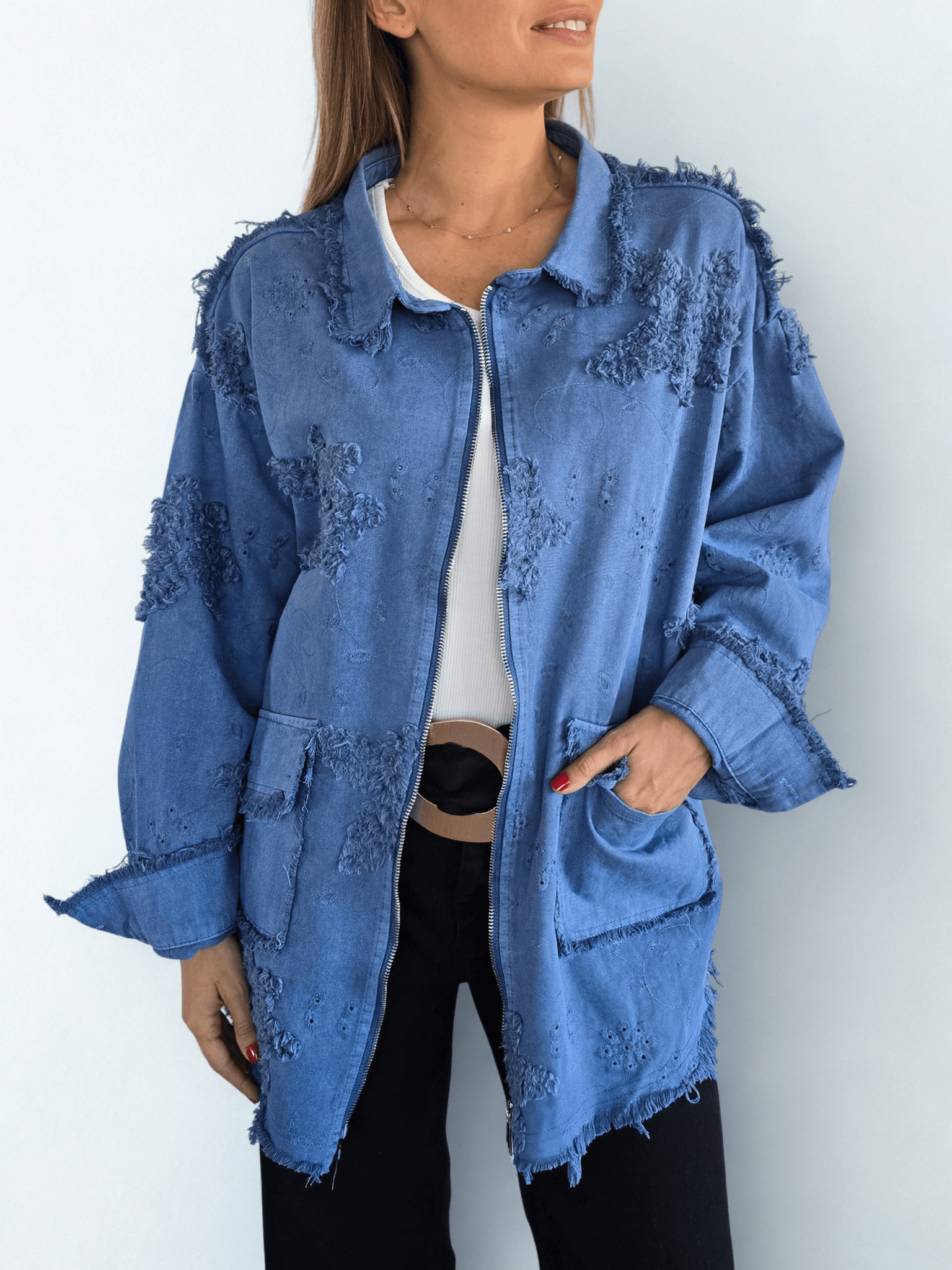 Chaqueta Bordada, color Azul