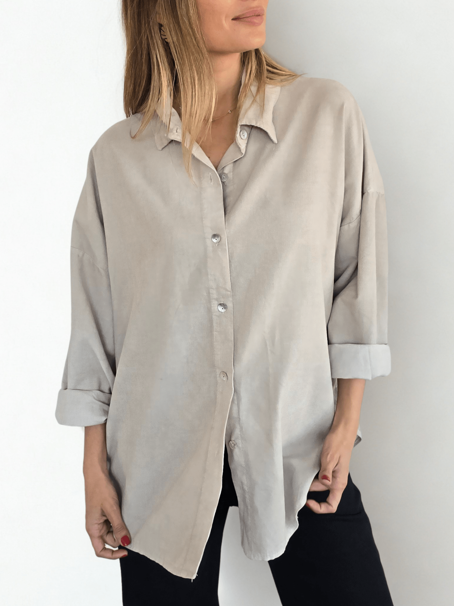 Blusa Italiana cotelé mil rayas, color Beige