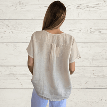 Cargar imagen en el visor de la galería, Blusa 100% Lino Italiano Bordada, color Beige

