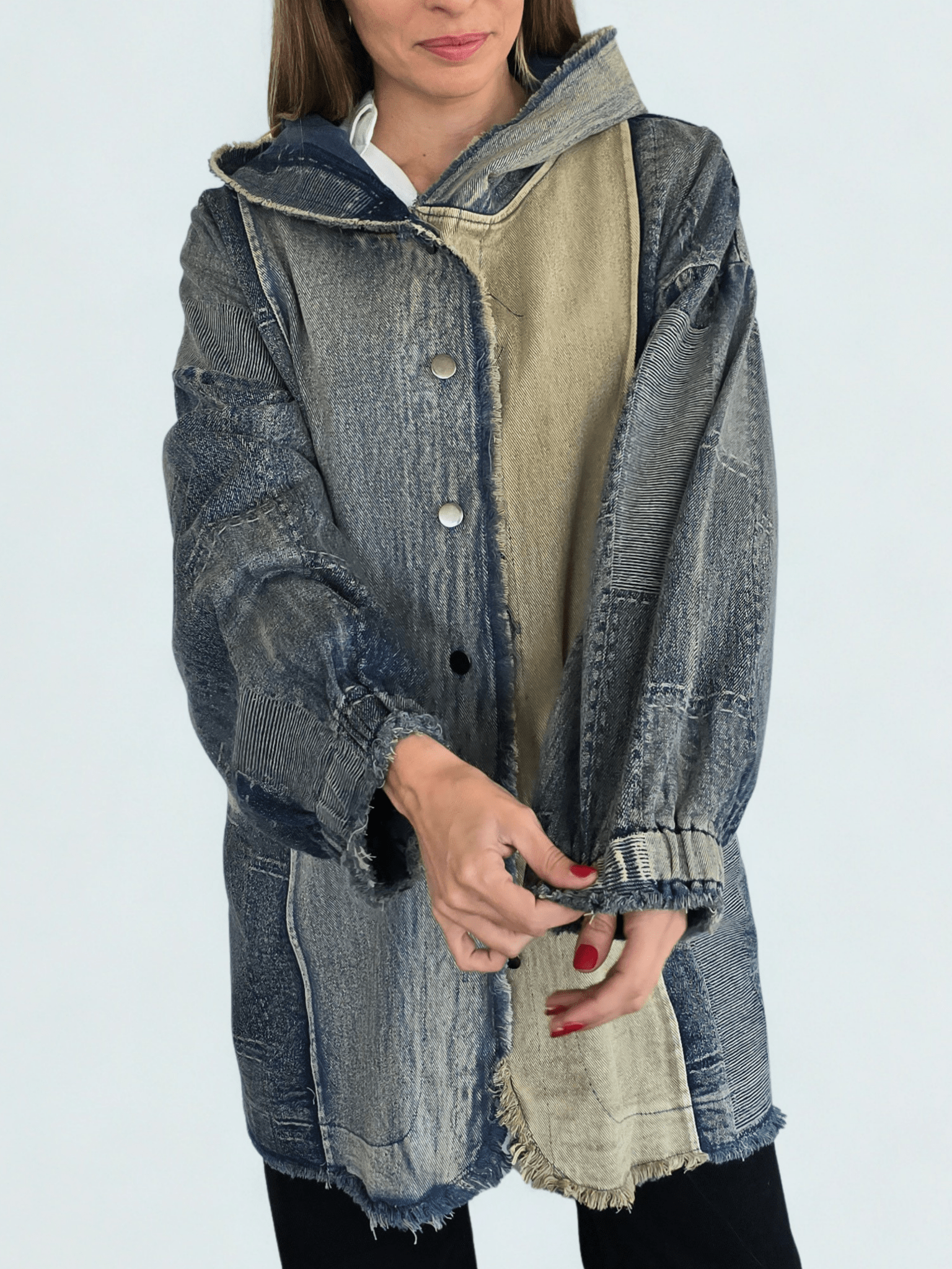 Chaqueta Jeans Dos Colores, color Azul con Beige