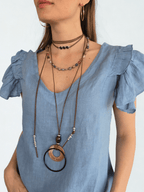 Collar cuero café con piedra