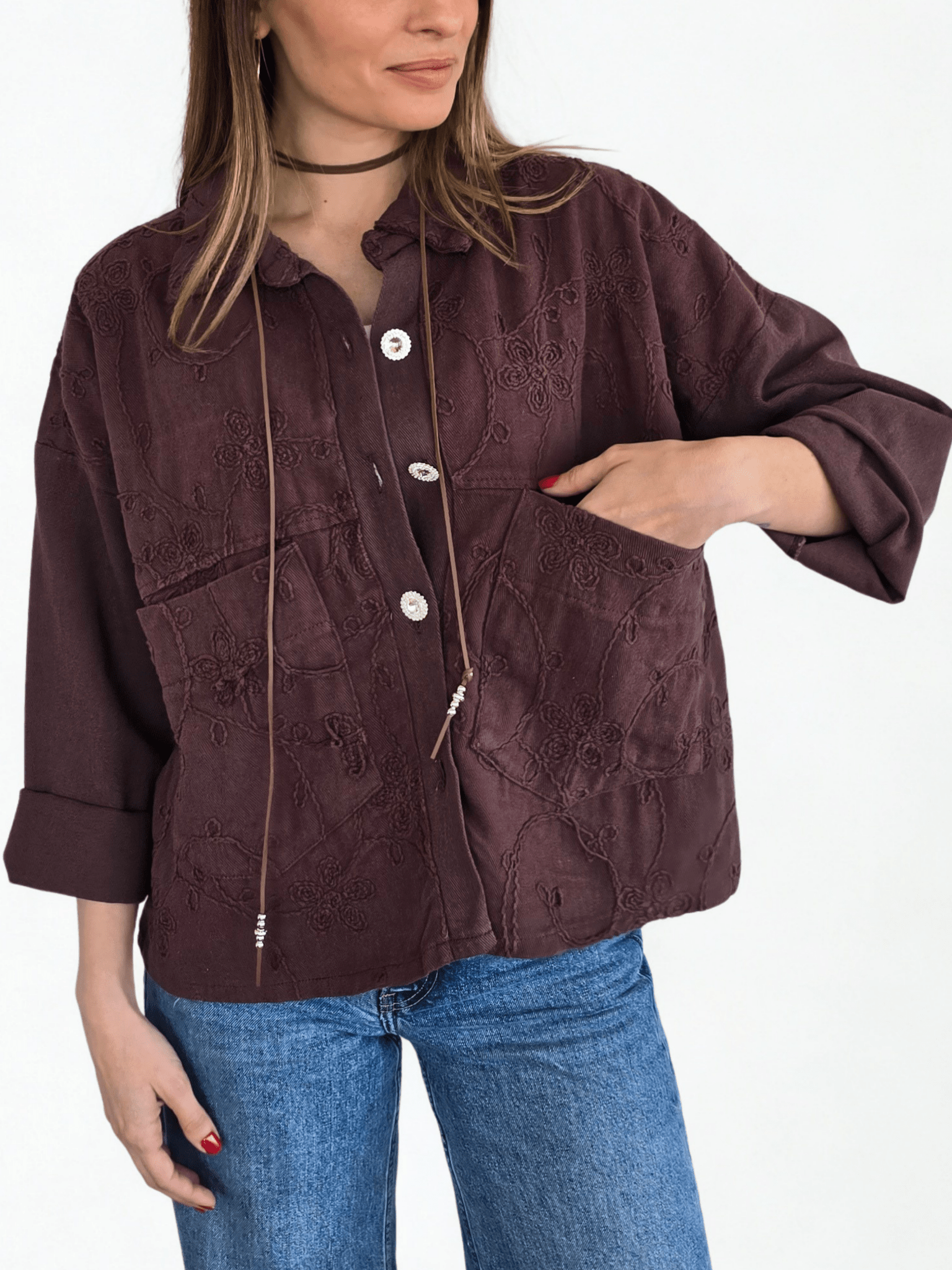 Chaqueta Bordada, color Chocolate
