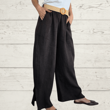 Cargar imagen en el visor de la galería, Pantalón 100% Lino Italiano con cinturón, color Chocolate
