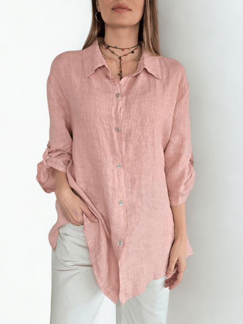Blusa Italiana 100% Lino Ancha, color Rosado