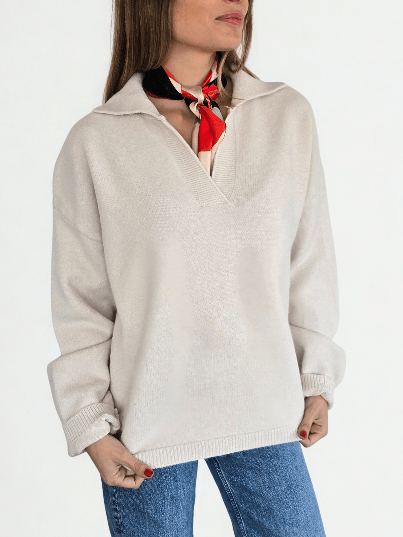 Sweater con Cuello, color Blanco Invierno