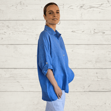 Cargar imagen en el visor de la galería, Blusa Italiana 100% Lino abotonada, color Jacinto
