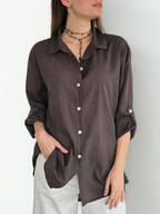 Blusa Italiana 100% Algodón, color Café