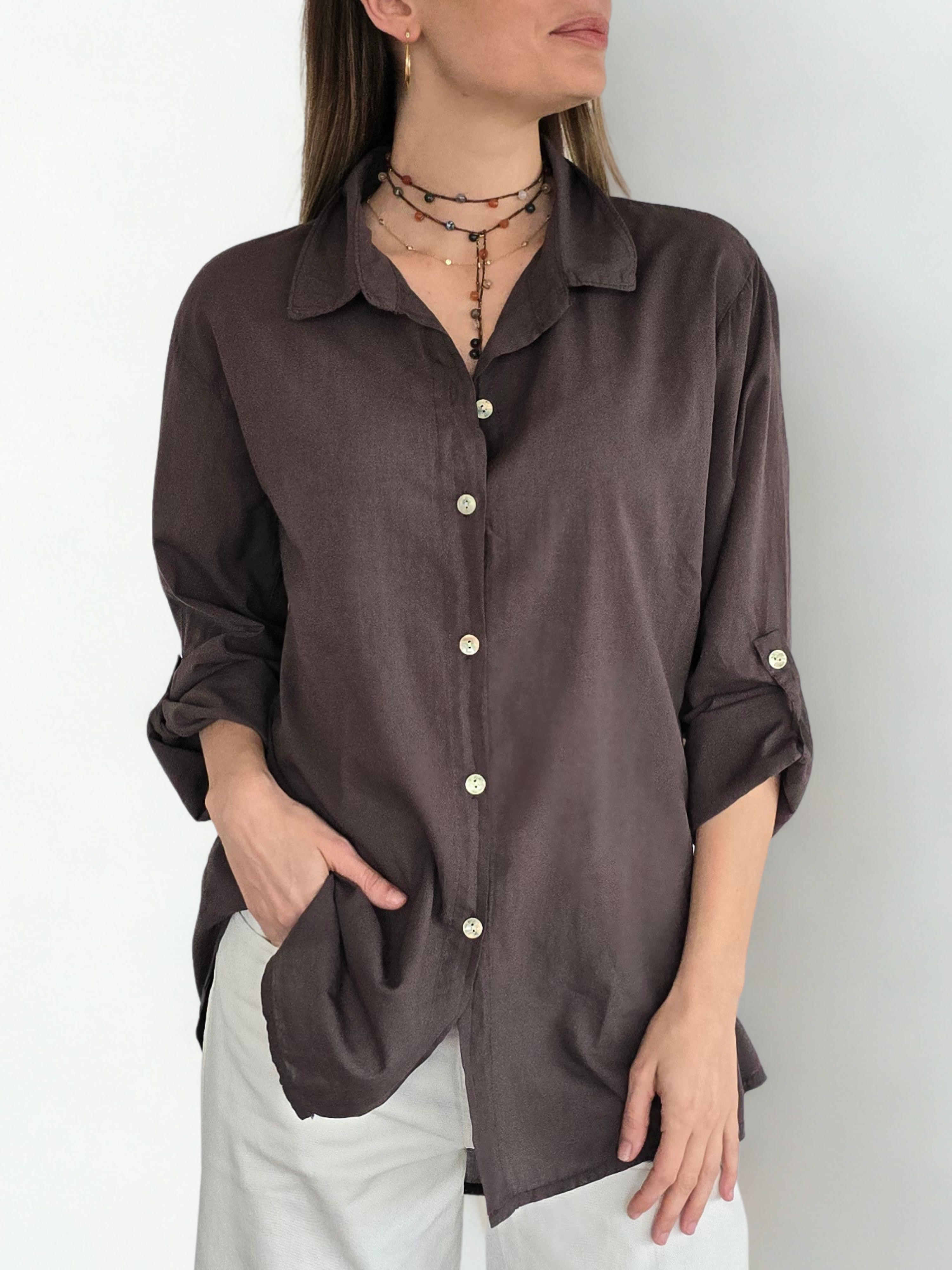 Blusa Italiana 100% Algodón, color Café