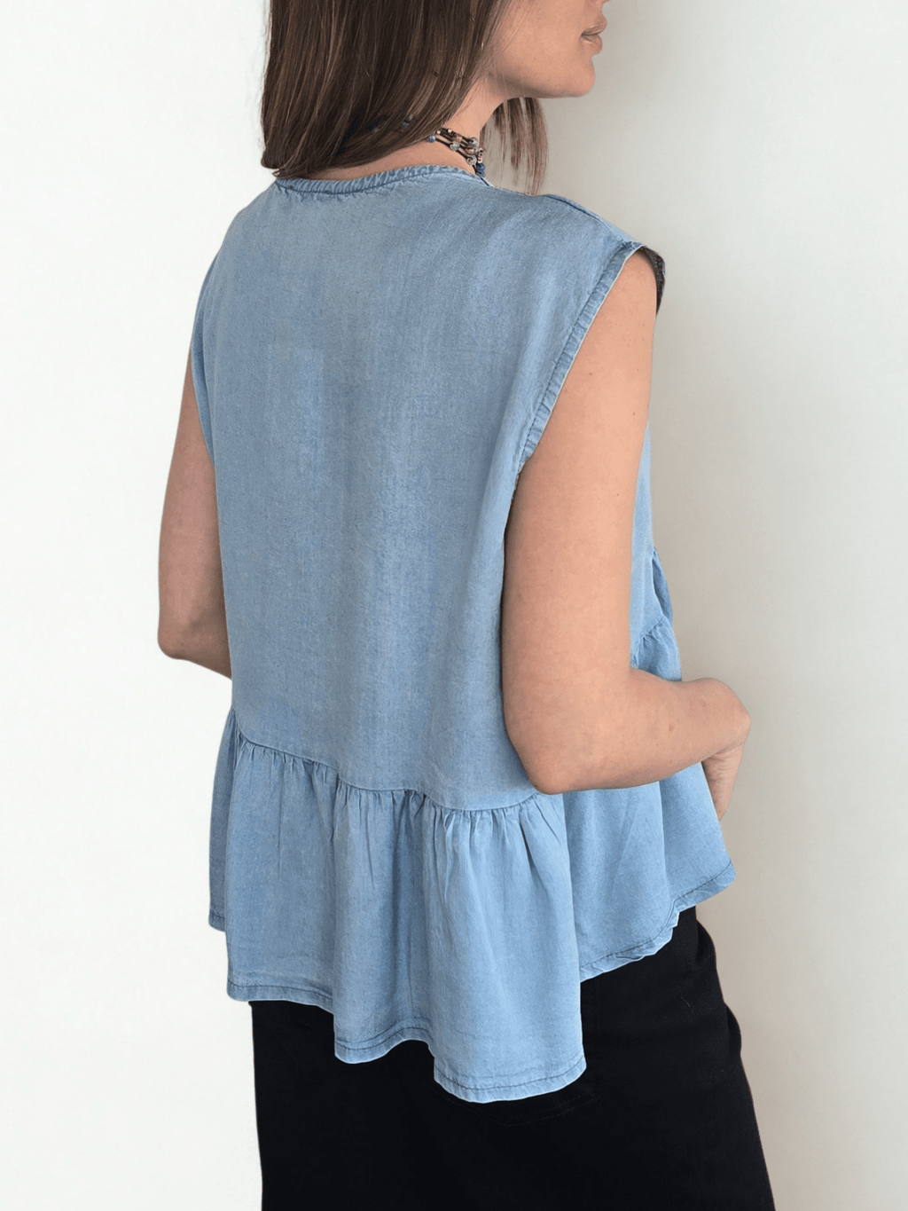 Blusa Italiana Tencel un Botón, color Celeste