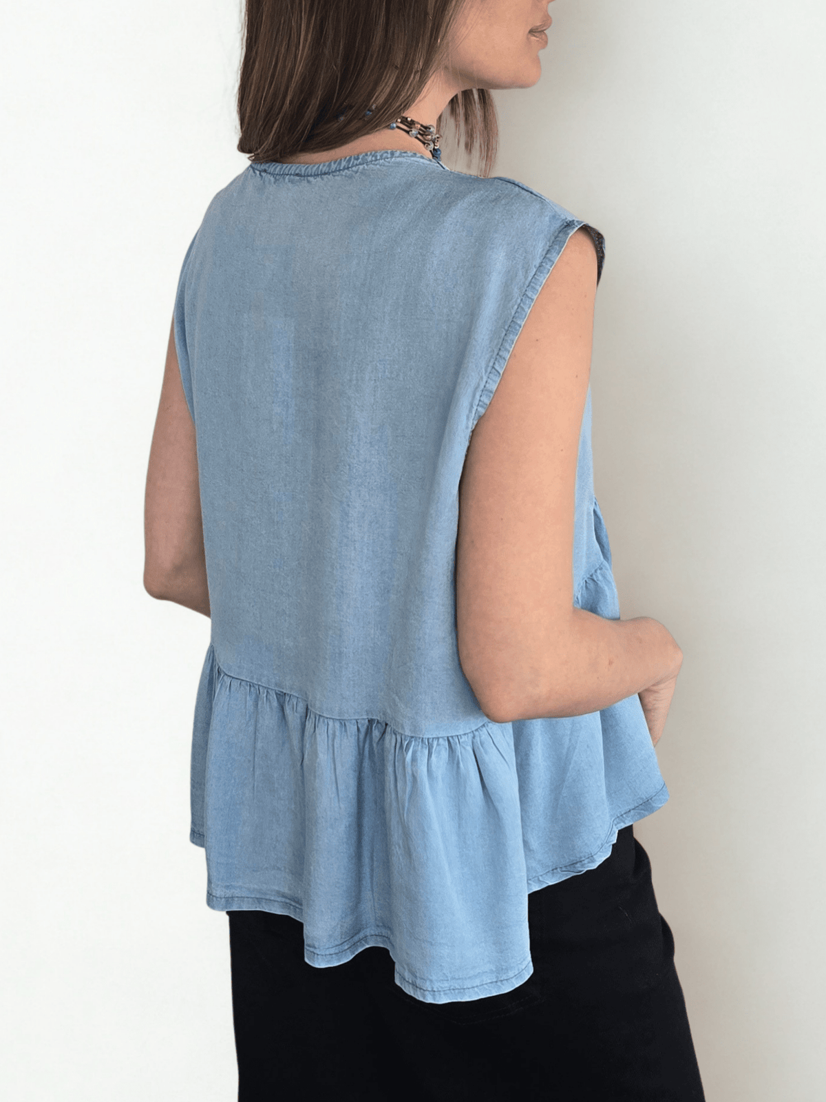 Blusa Italiana Tencel un Botón, color Celeste