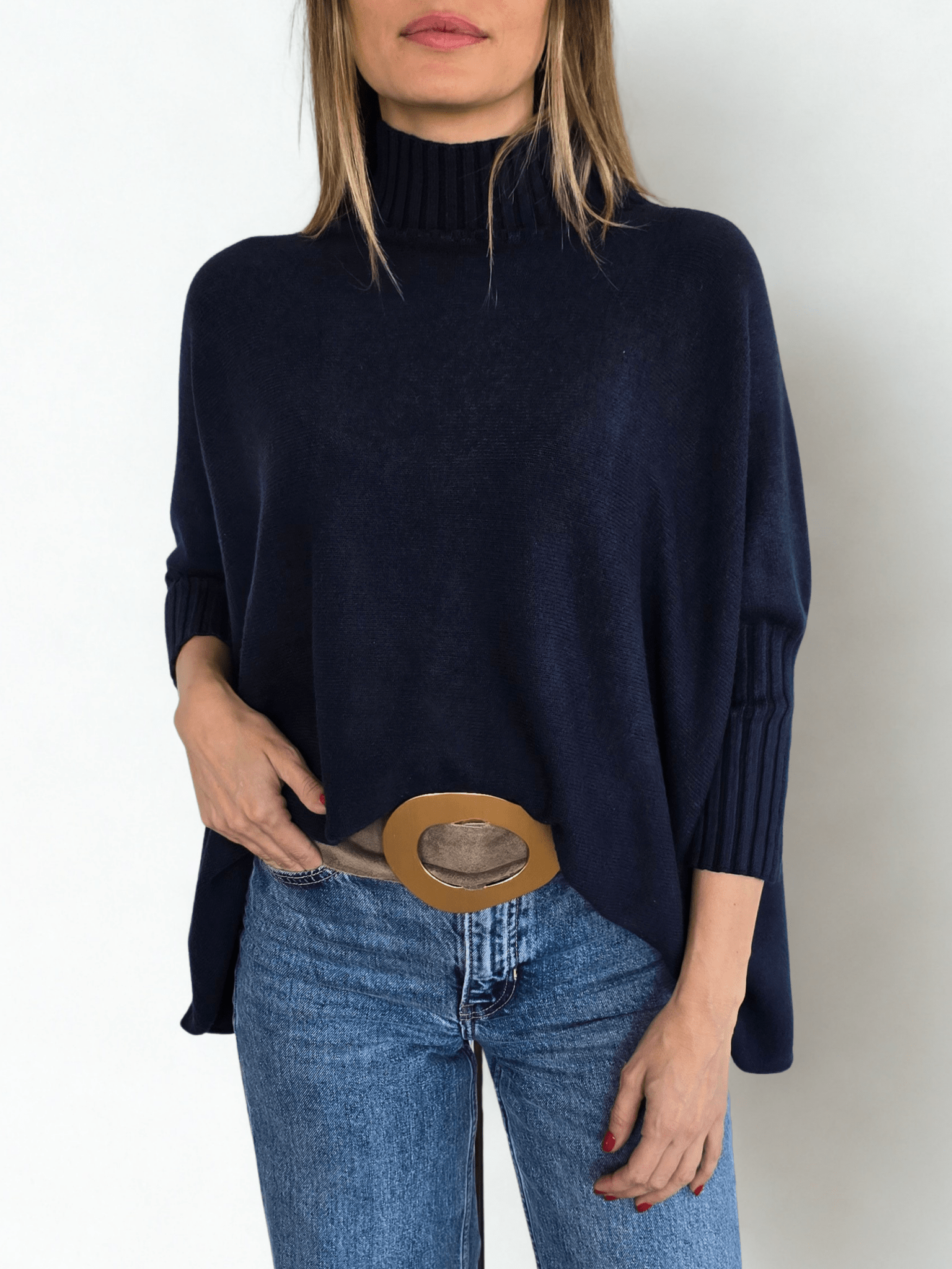 Sweater Italiano manga 3/4, color Azul Marino