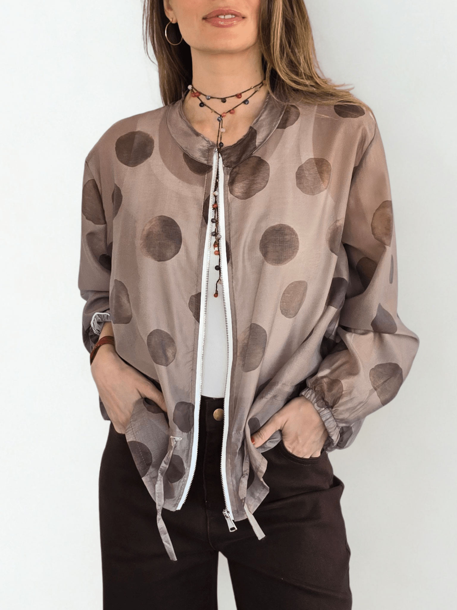 Chaqueta Italiana Lunares, fondo Taupe