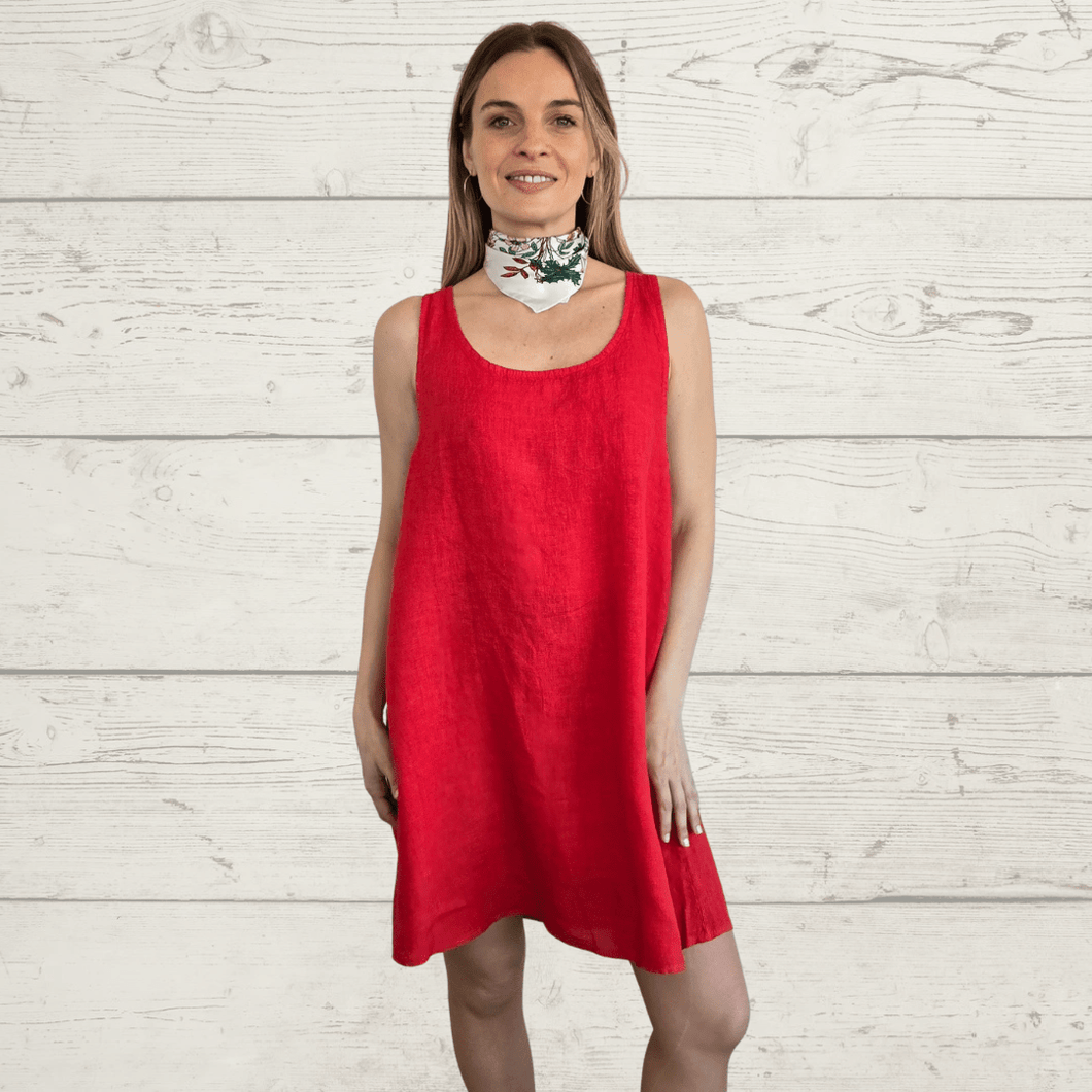 Vestido de Lino Italiano sin mangas, color Rojo