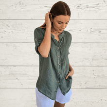 Cargar imagen en el visor de la galería, Blusa Italiana Toscana 100% Lino, color Verde
