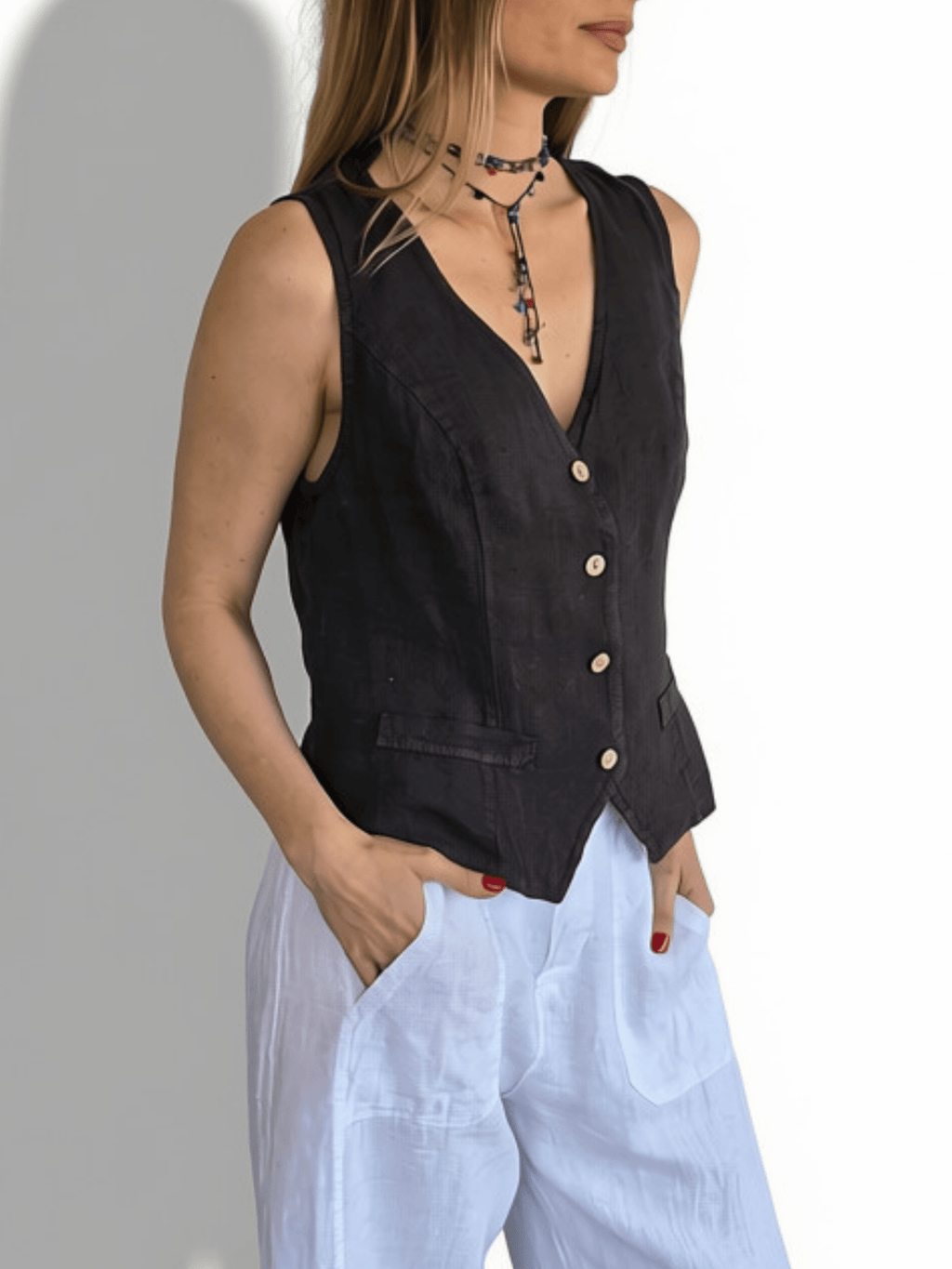 Blusa Gillette Italiano 100% Lino, color Chocolate