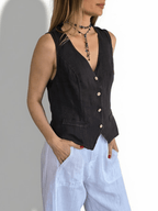 Blusa Gillette Italiano 100% Lino, color Chocolate