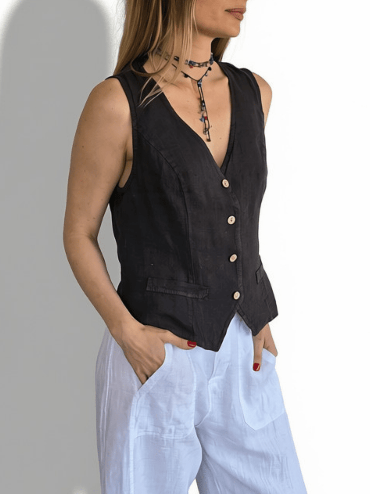 Blusa Gillette Italiano 100% Lino, color Chocolate