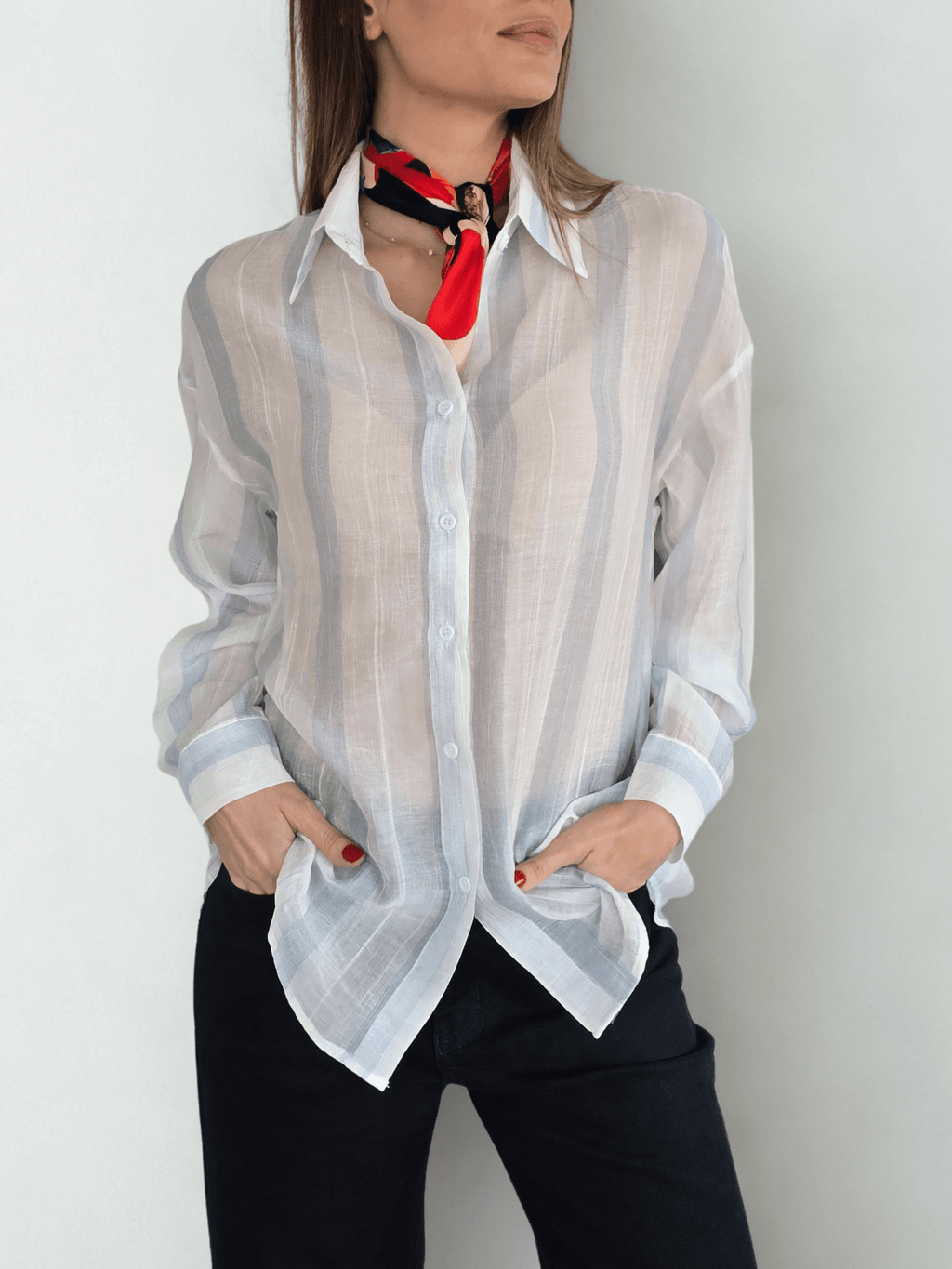 Blusa Rayada, Blanco con Celeste