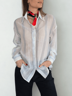 Blusa Rayada, Blanco con Celeste