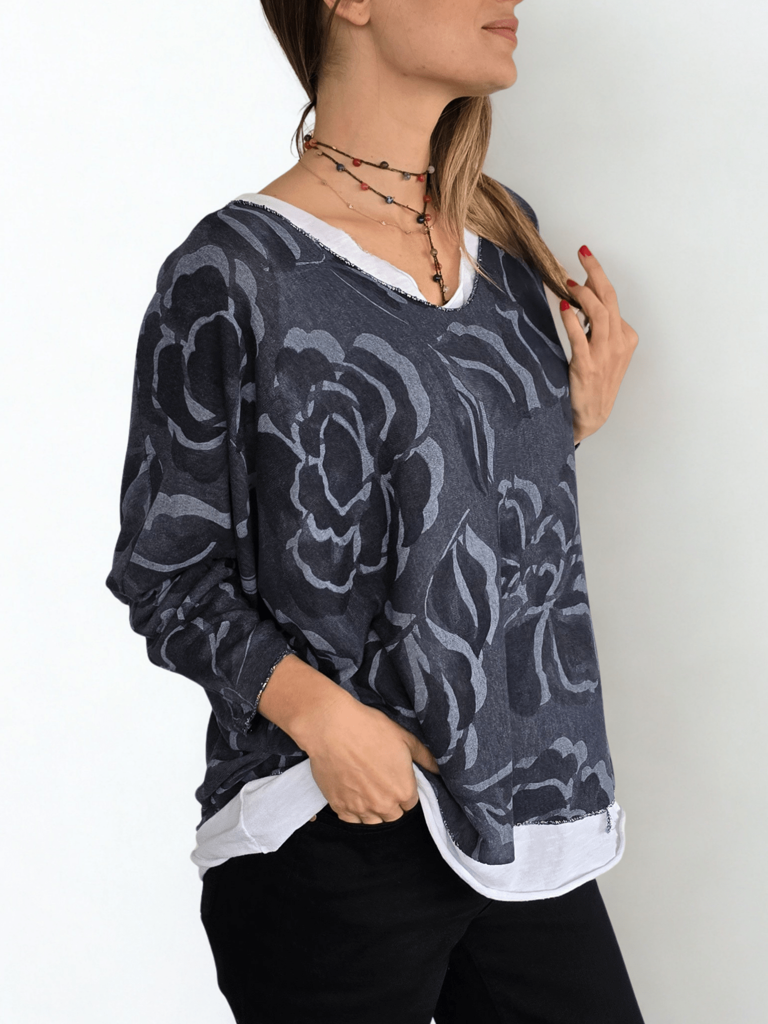 Sweater Italiano Estampado con Polera, color Azul