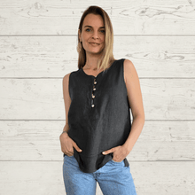 Cargar imagen en el visor de la galería, Blusa de Lino Italiano botoncitos, color Gris
