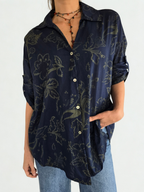 Blusa Italiana Estampada, fondo Azul Marino