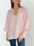 Blusa 100%Lino Italiano escote en V, color Rosado
