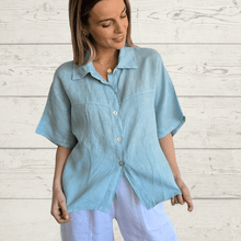 Cargar imagen en el visor de la galería, Blusa 100% Lino Italiano, color Verde Menta

