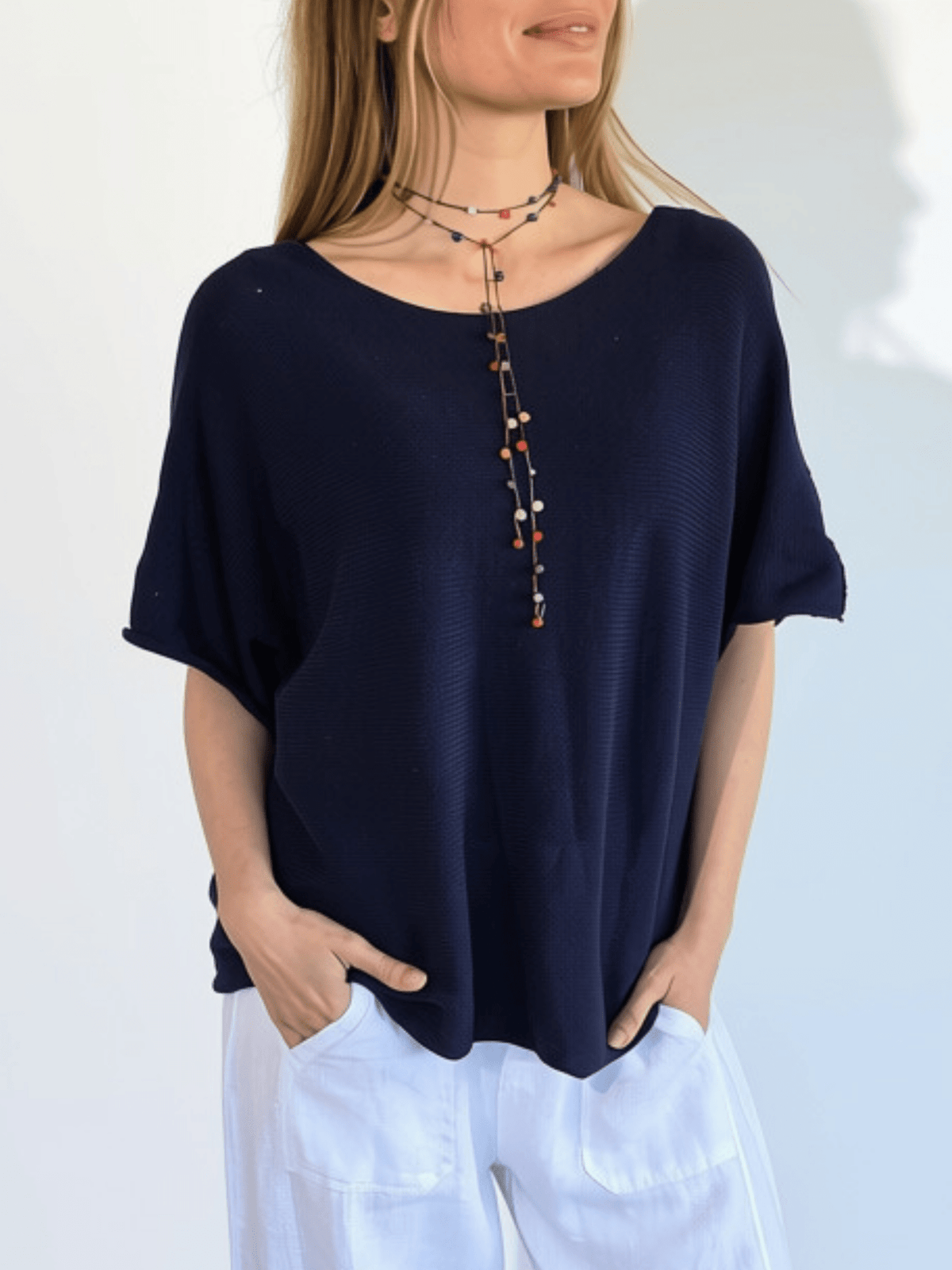 Sweater Italiano 3/4, color Azul Marino