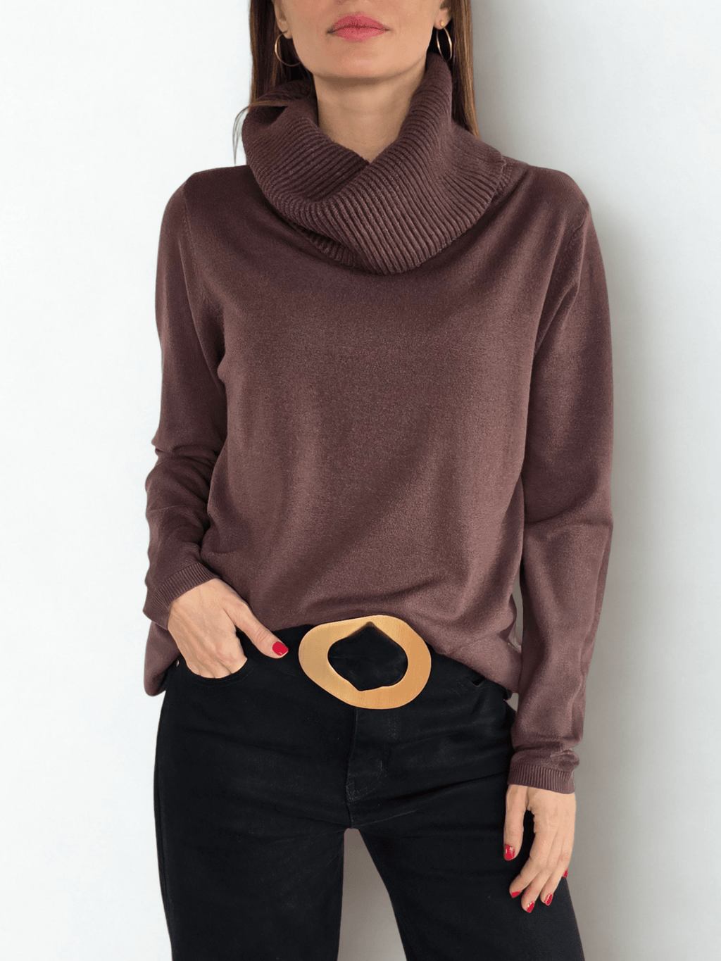 Sweater Cuello Subido, color Chocolate