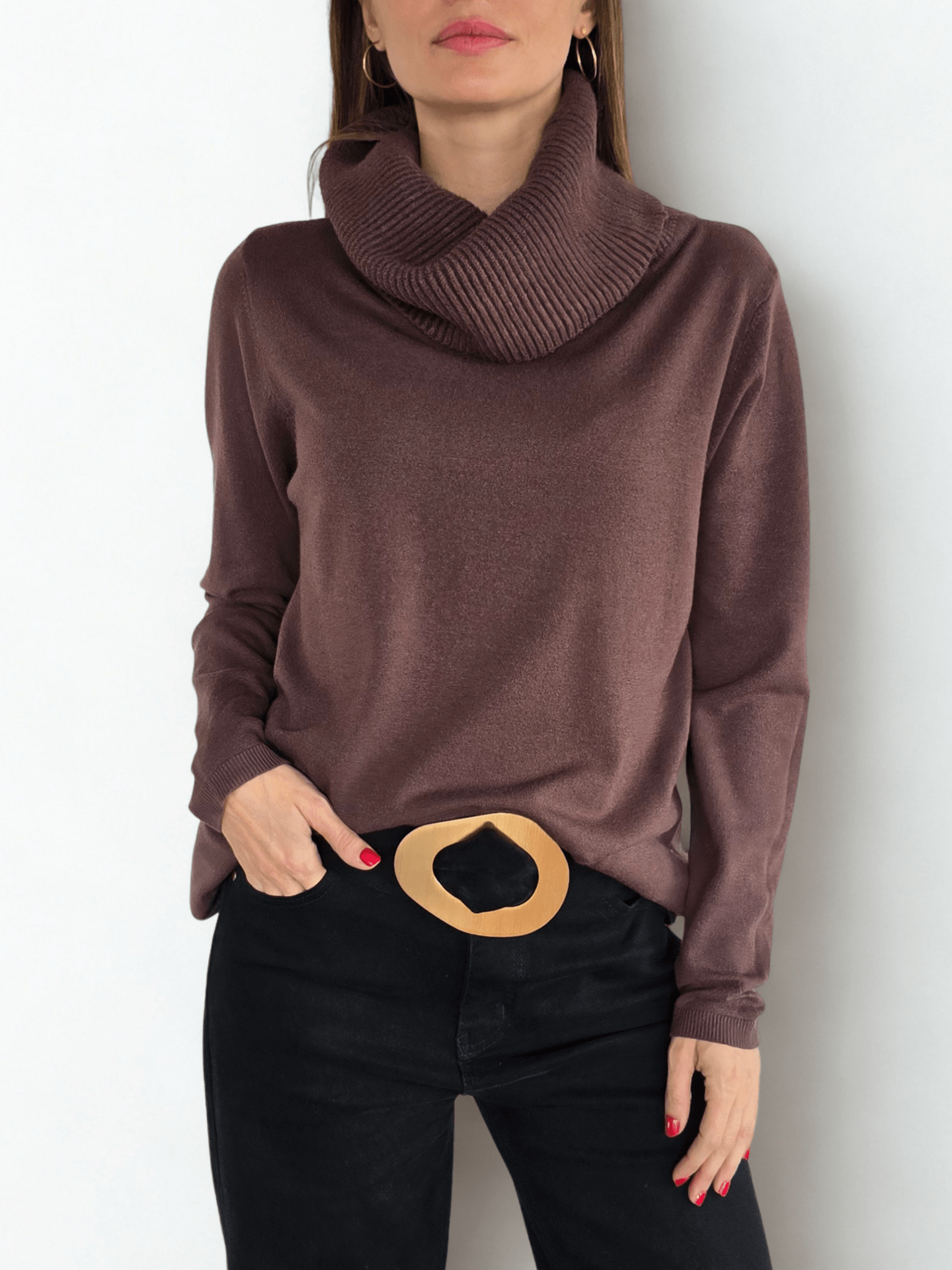 Sweater Cuello Subido, color Chocolate