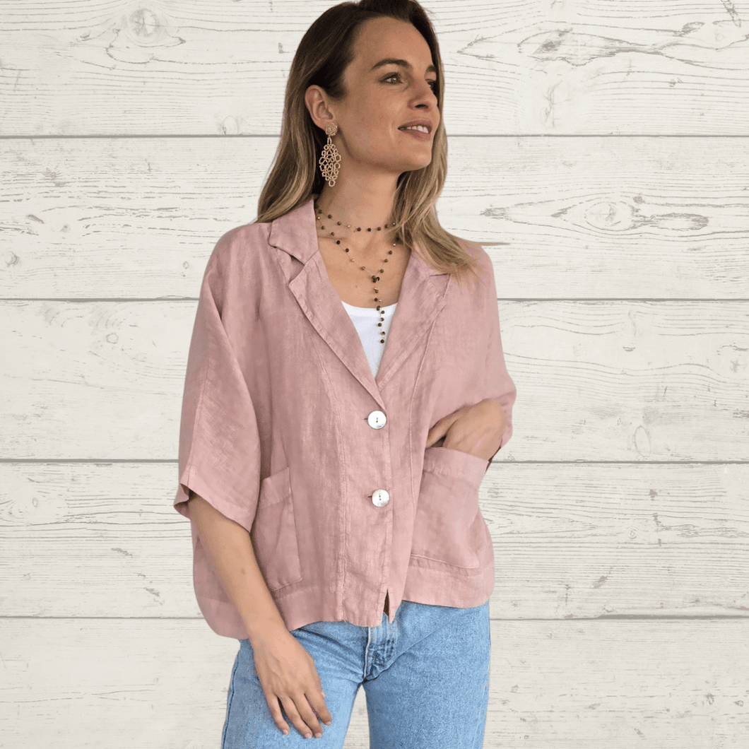 Chaqueta de Lino Italiano dos botones, color Rosado