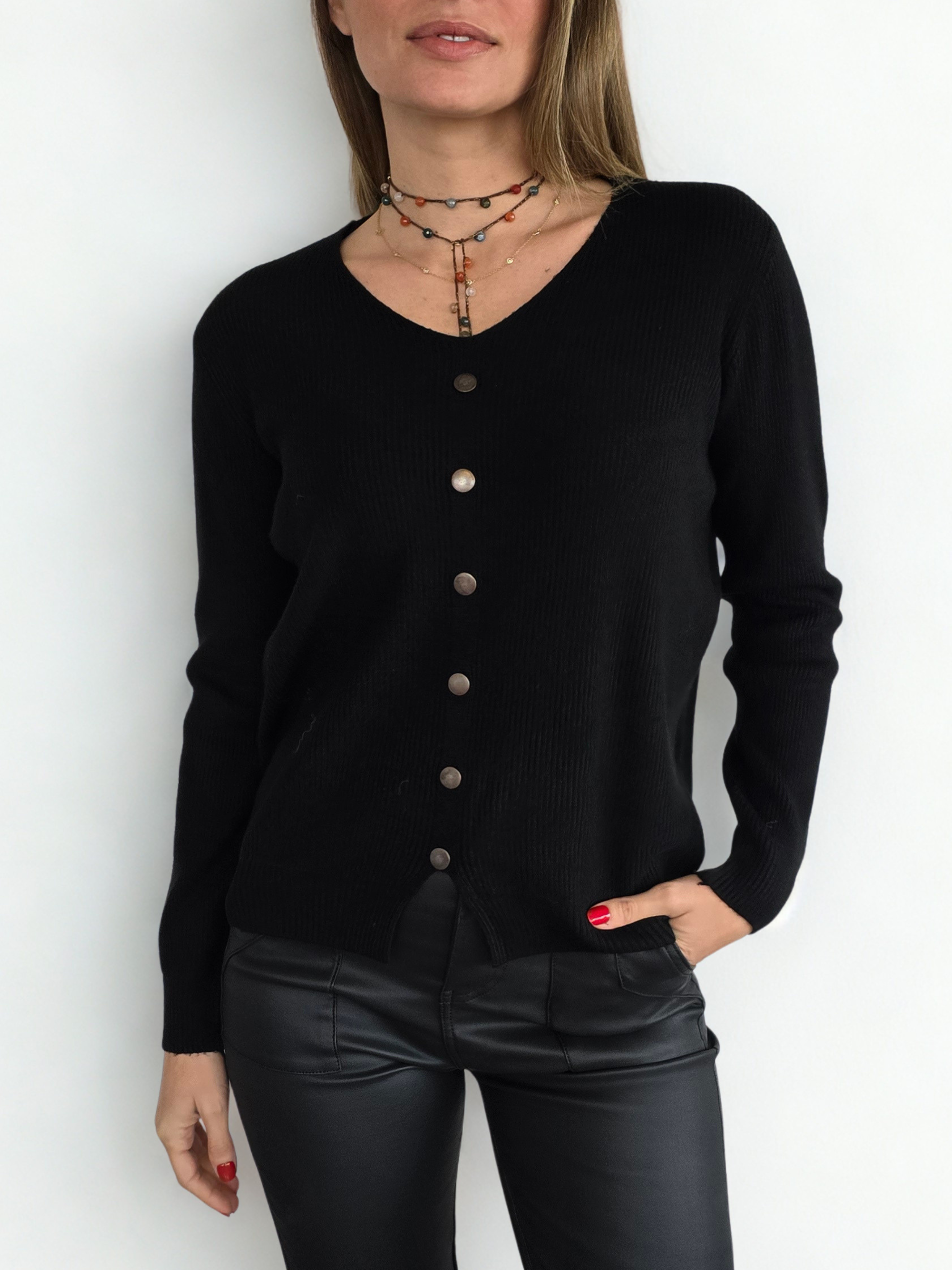 Sweater escote en V, color Negro