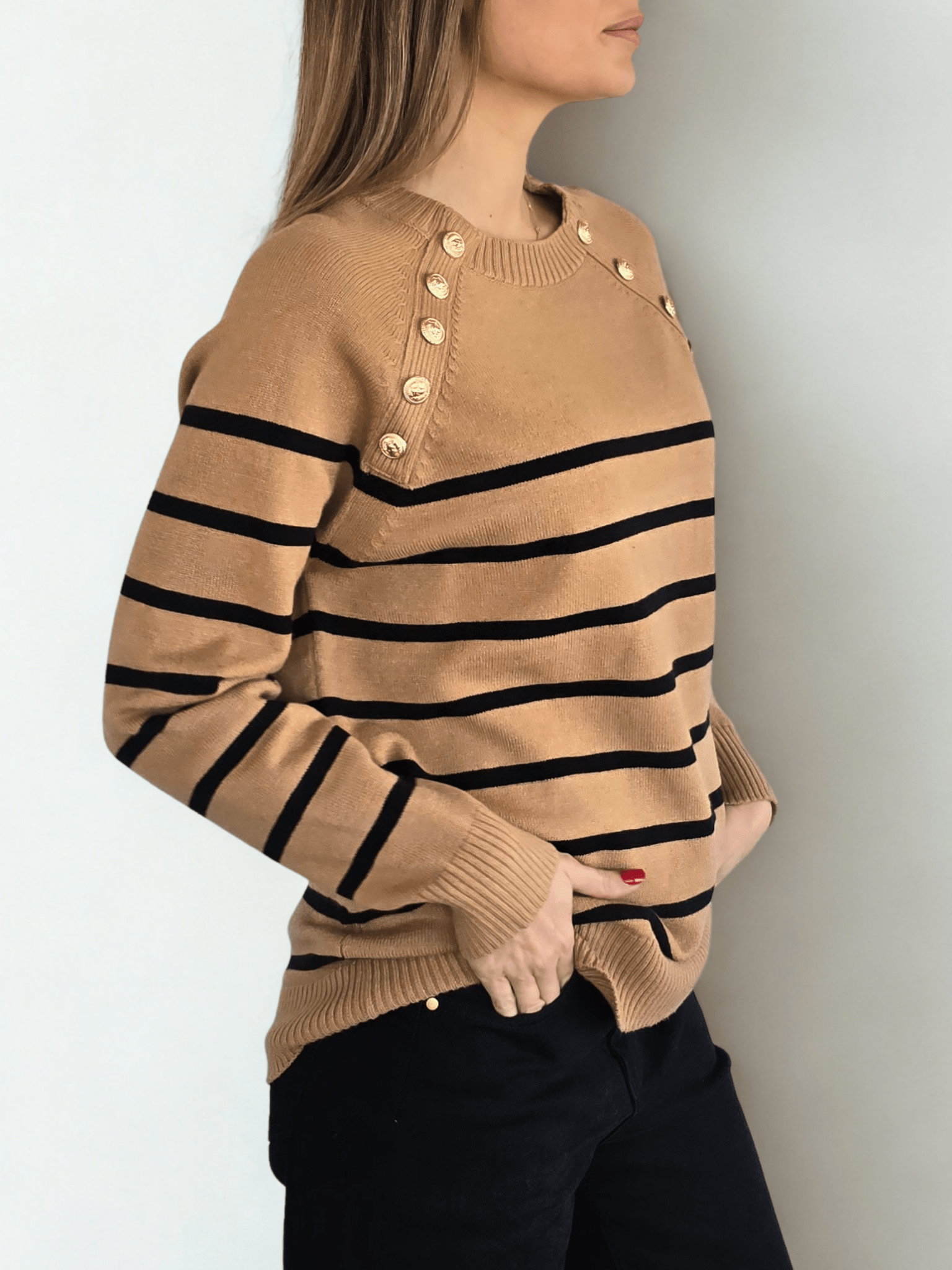 Sweater Rayado, fondo Camel