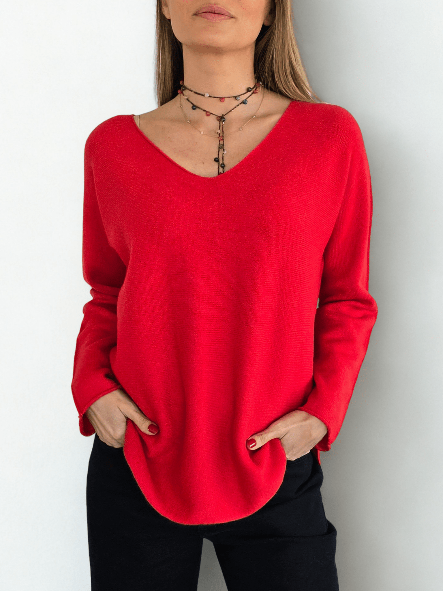 Sweater Italiano escote en V, color Rojo