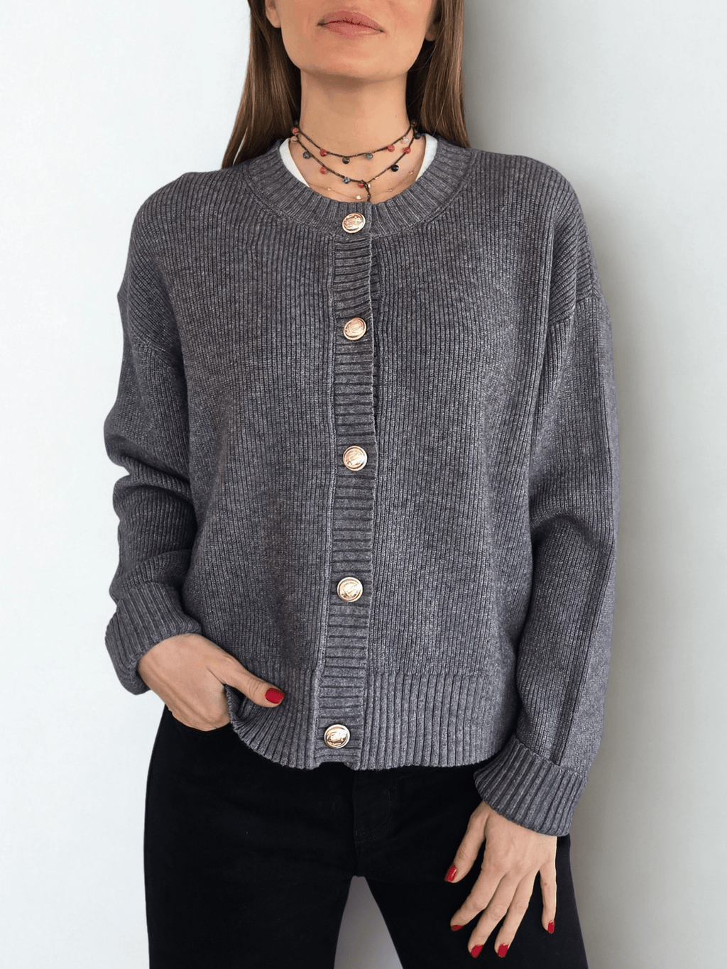 Chaleco Botones Dorados, color Gris