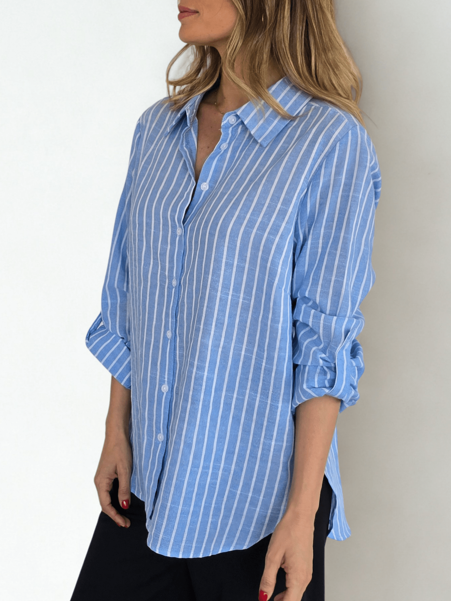 Blusa Rayada, fondo Celeste